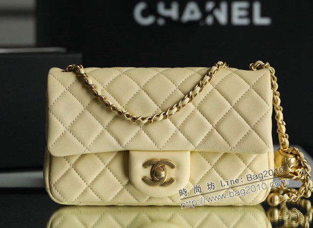Chanel專櫃秋冬新色金球包小雞黃小羊皮口蓋包 香奈兒菱格紋小金球cf鏈條女包 djc5267